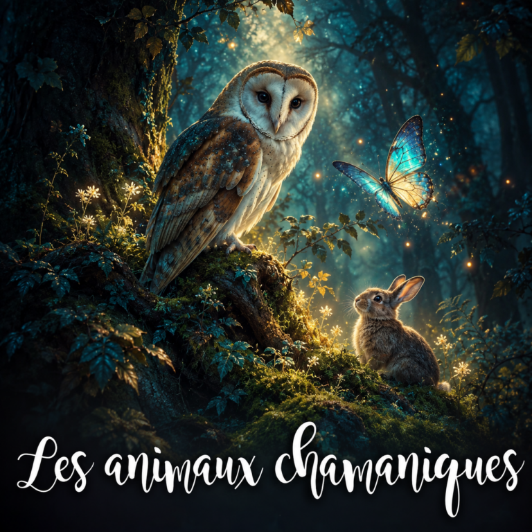 Chouette effraie, papillon et lapin dans une forêt lumineuse — Les animaux chamaniques
